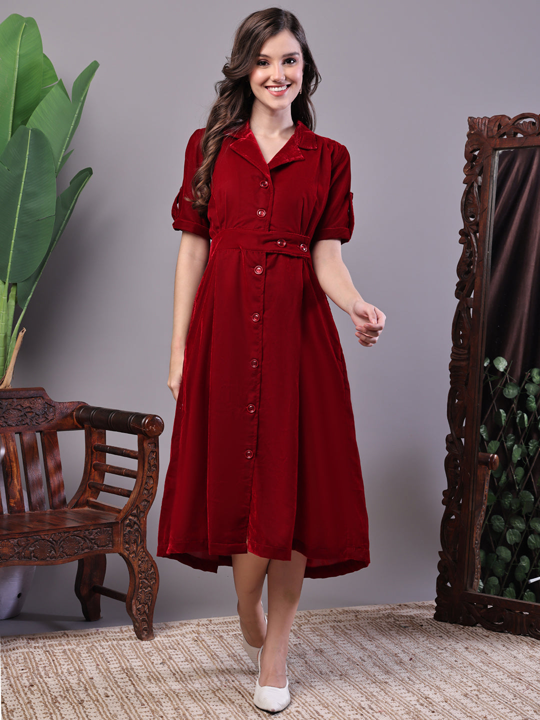 Collared Line  Kurti (Classic Maroon)