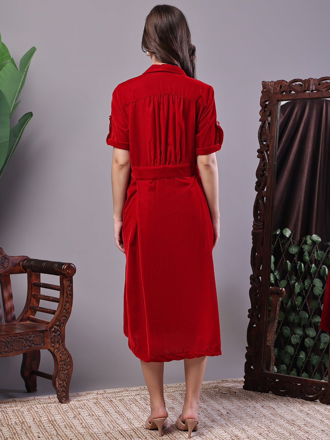 Crimson Red Shirt Dress Style