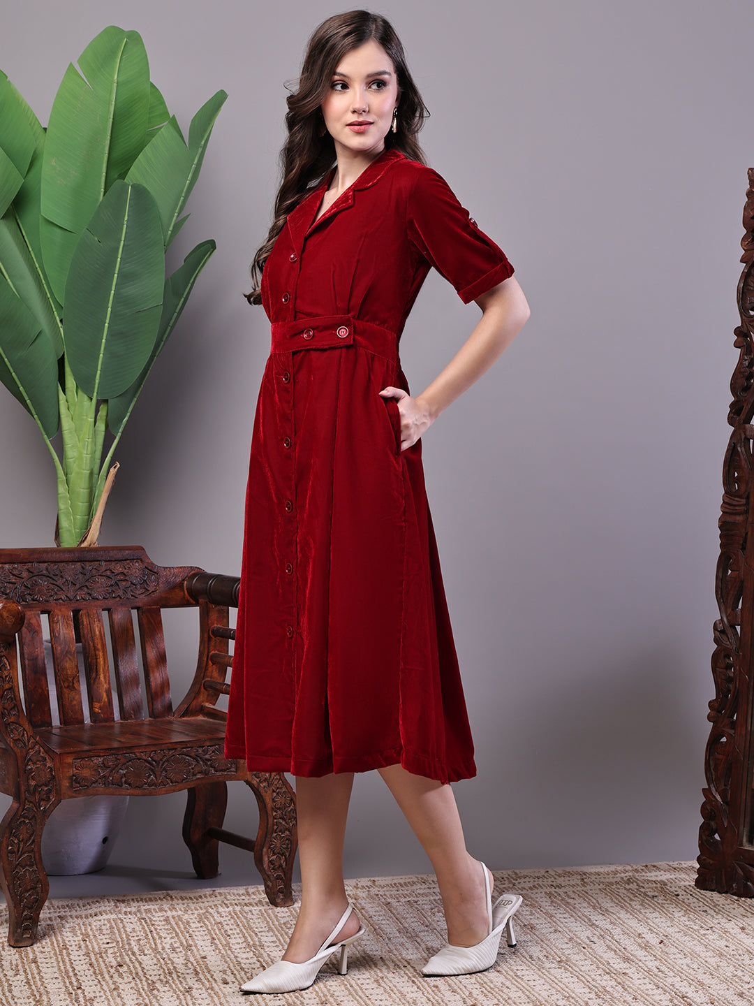 Collared Line  Kurti (Classic Maroon)