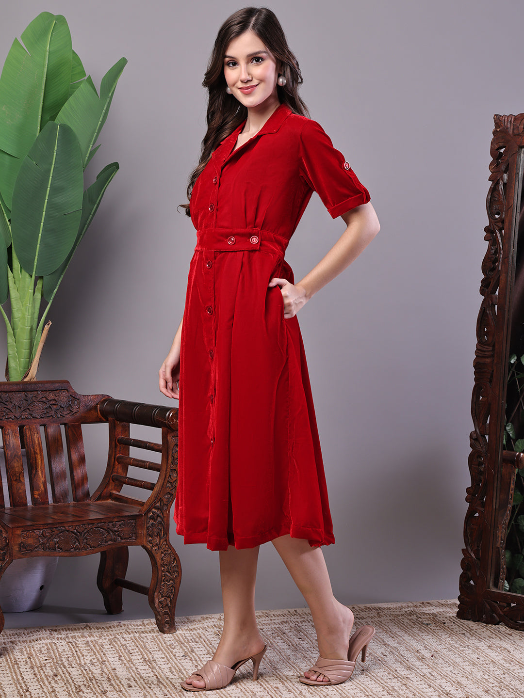 Crimson Red Shirt Dress Style