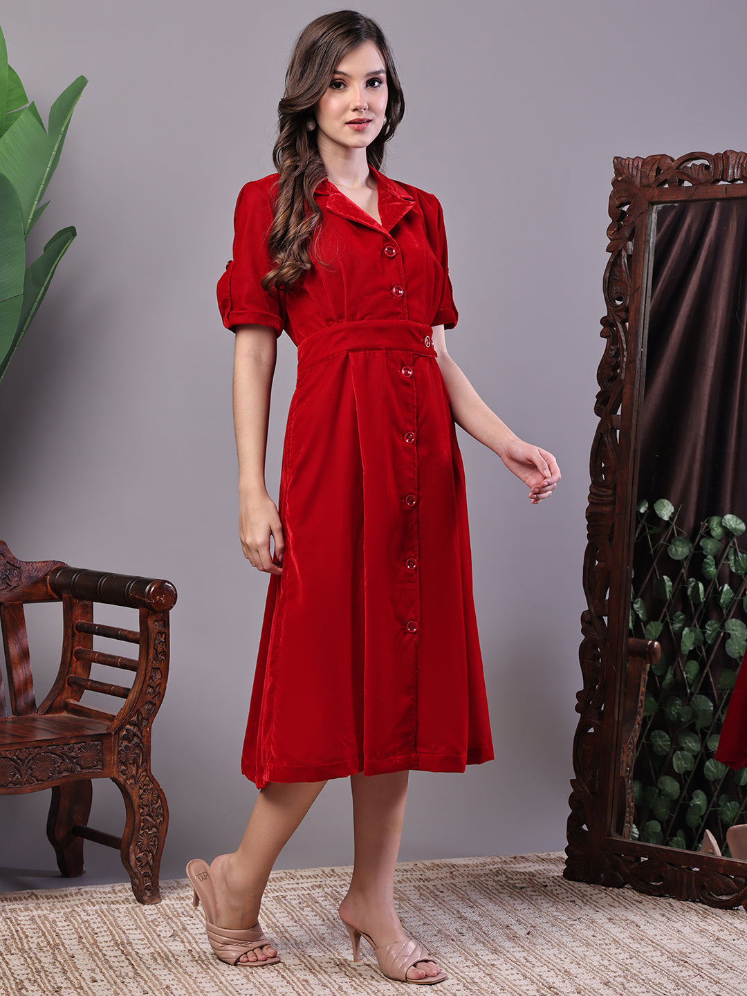 Crimson Red Shirt Dress Style