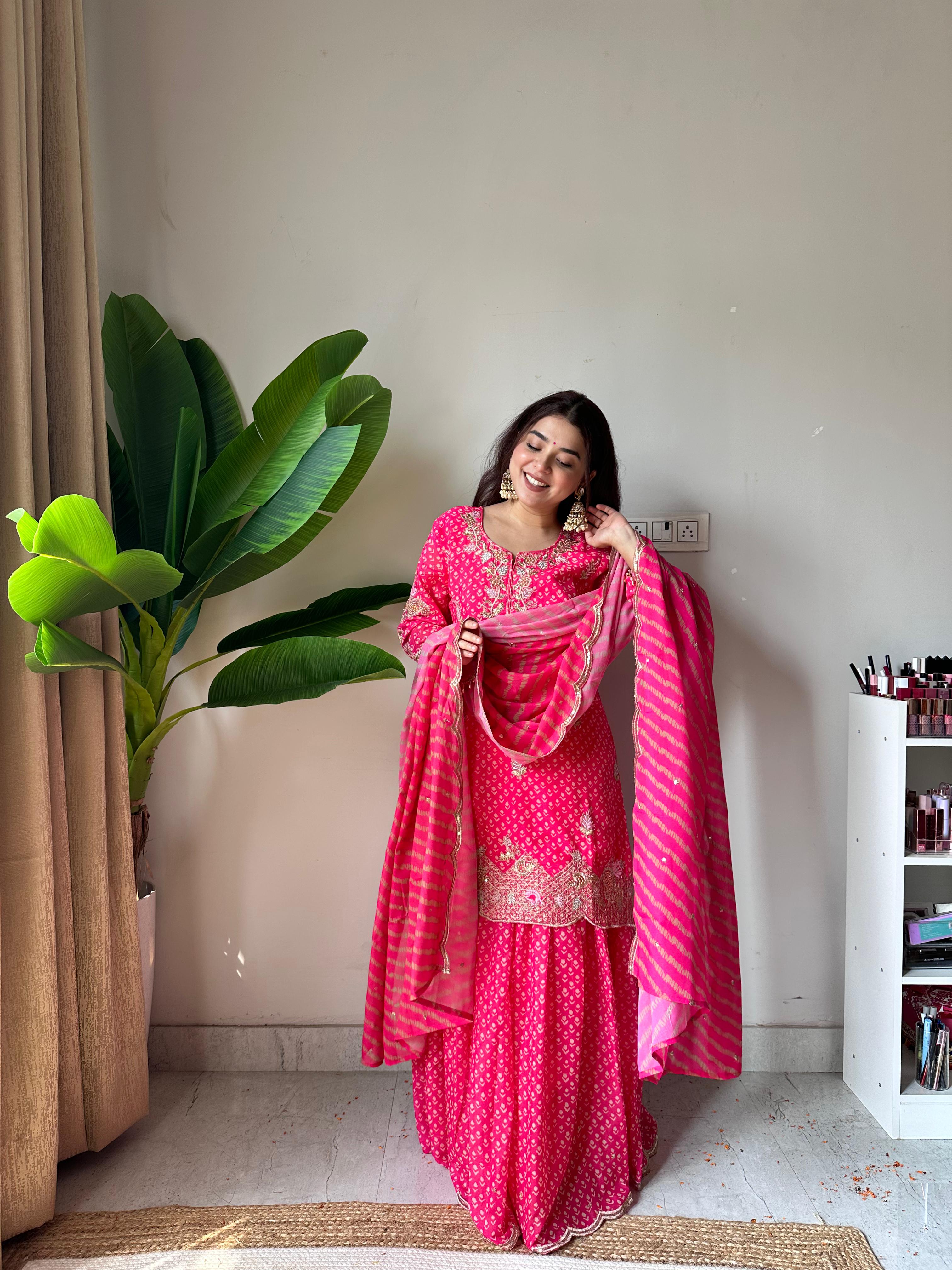 Luxury Georgette Party Wear Sharara Suit – Yaari Collection