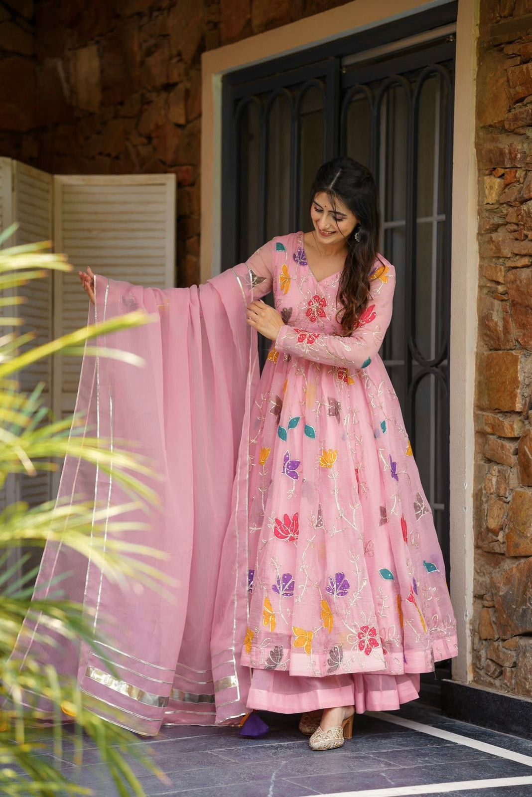 Floral Pastel Pink Party Wear Anarkali Suit – Yaari Collection