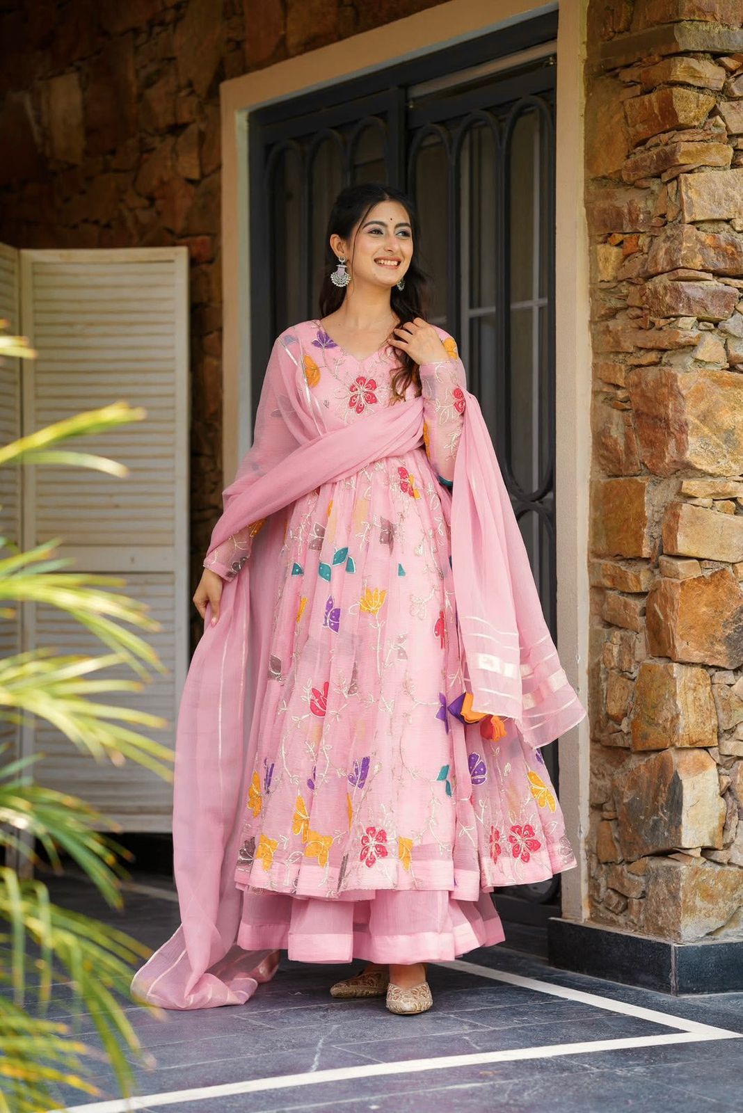 Floral Pastel Pink Party Wear Anarkali Suit – Yaari Collection
