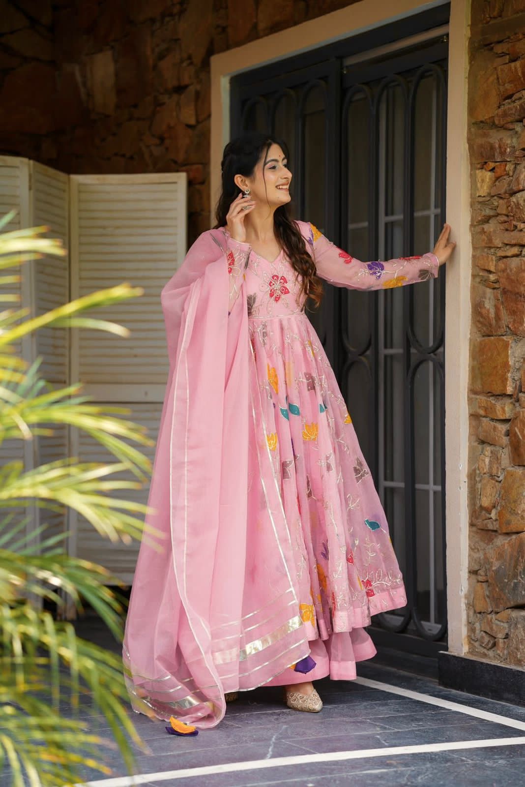 Floral Pastel Pink Party Wear Anarkali Suit – Yaari Collection