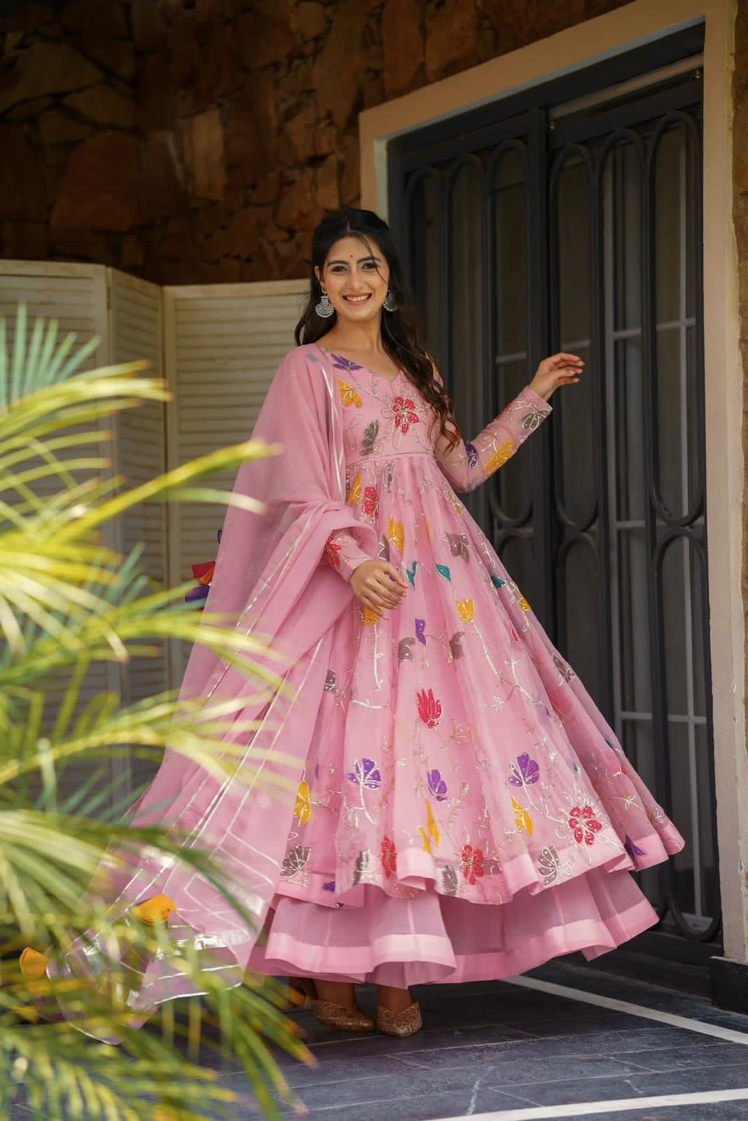 Floral Pastel Pink Party Wear Anarkali Suit – Yaari Collection