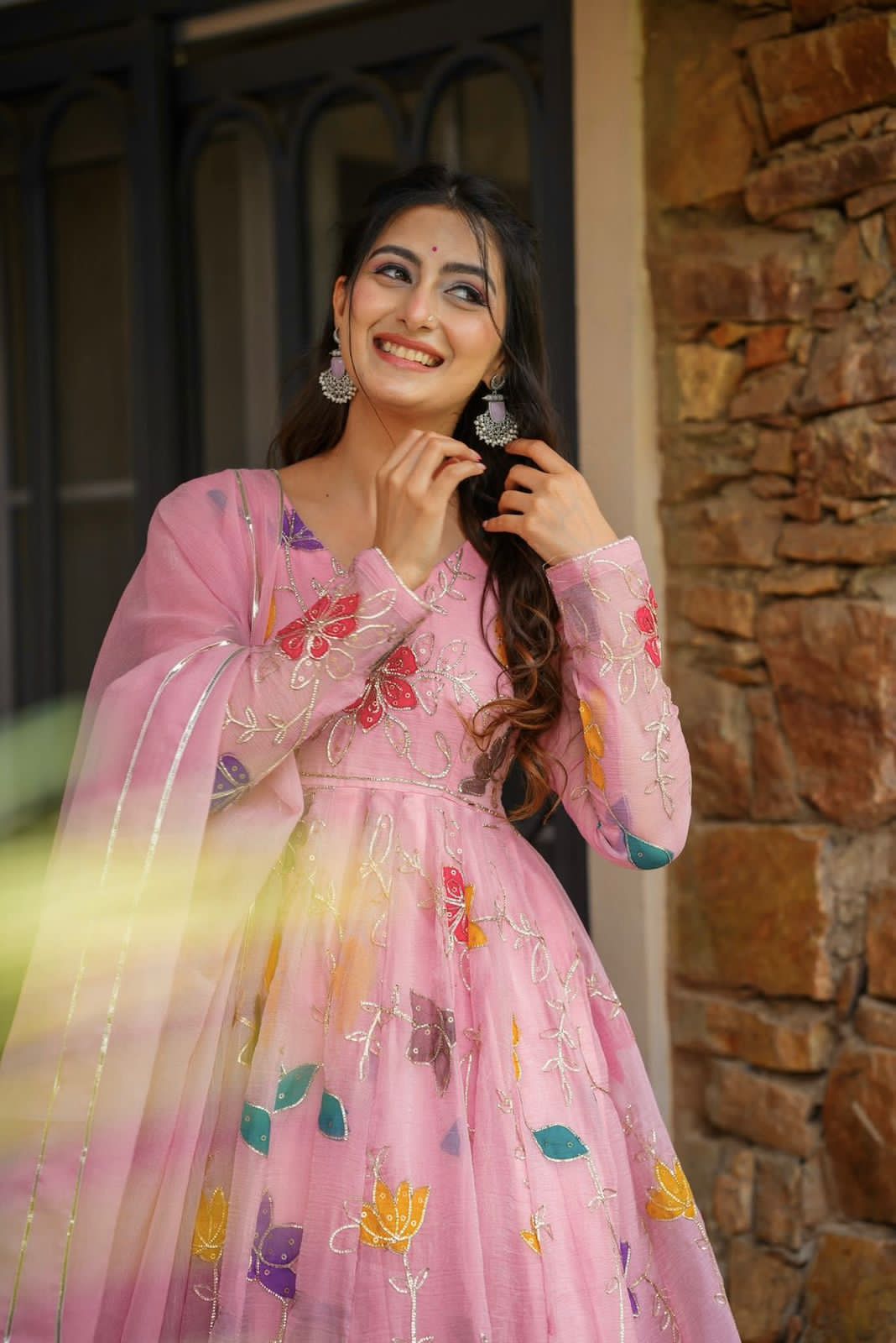 Floral Pastel Pink Party Wear Anarkali Suit – Yaari Collection