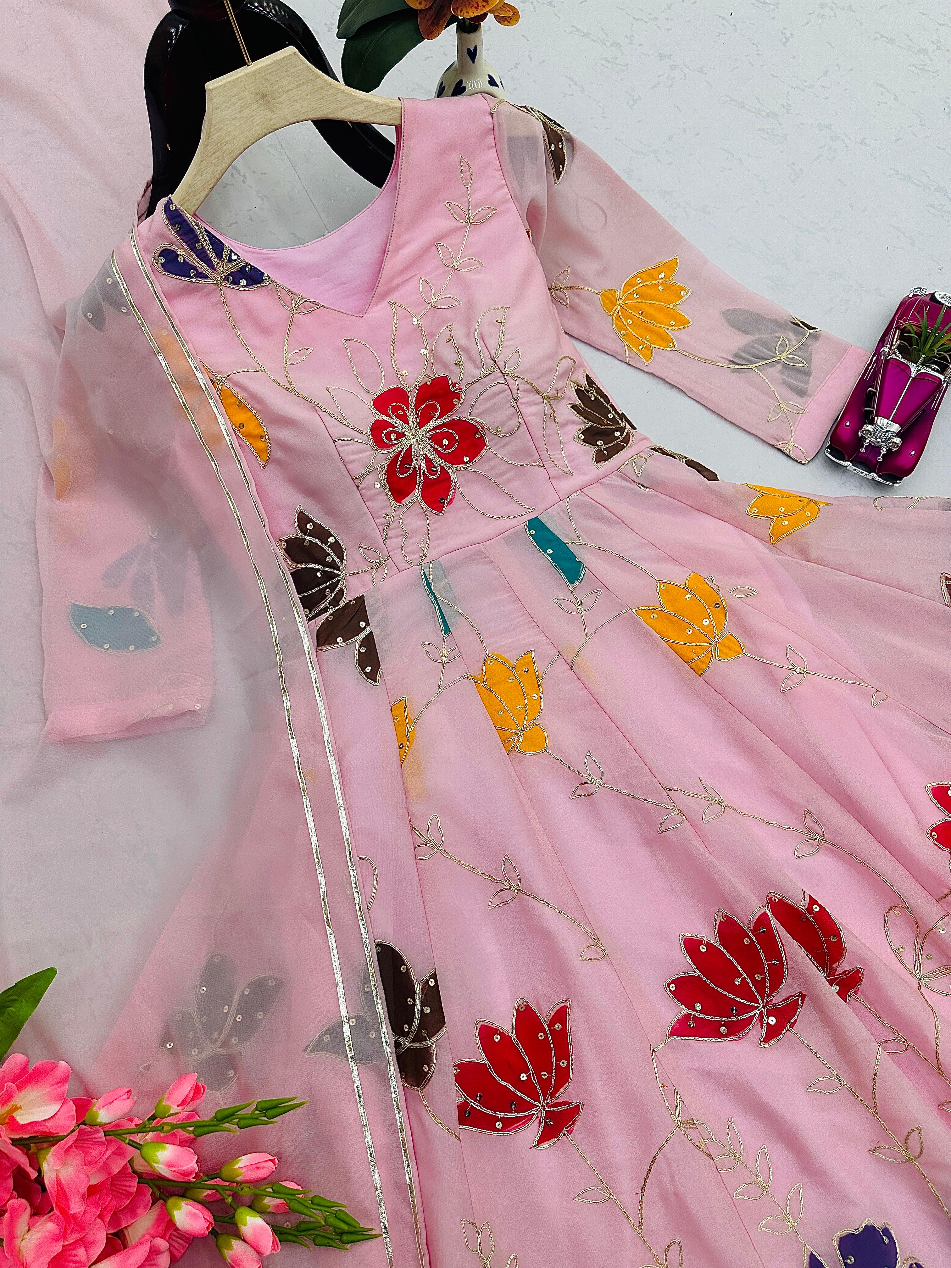 Floral Pastel Pink Party Wear Anarkali Suit – Yaari Collection