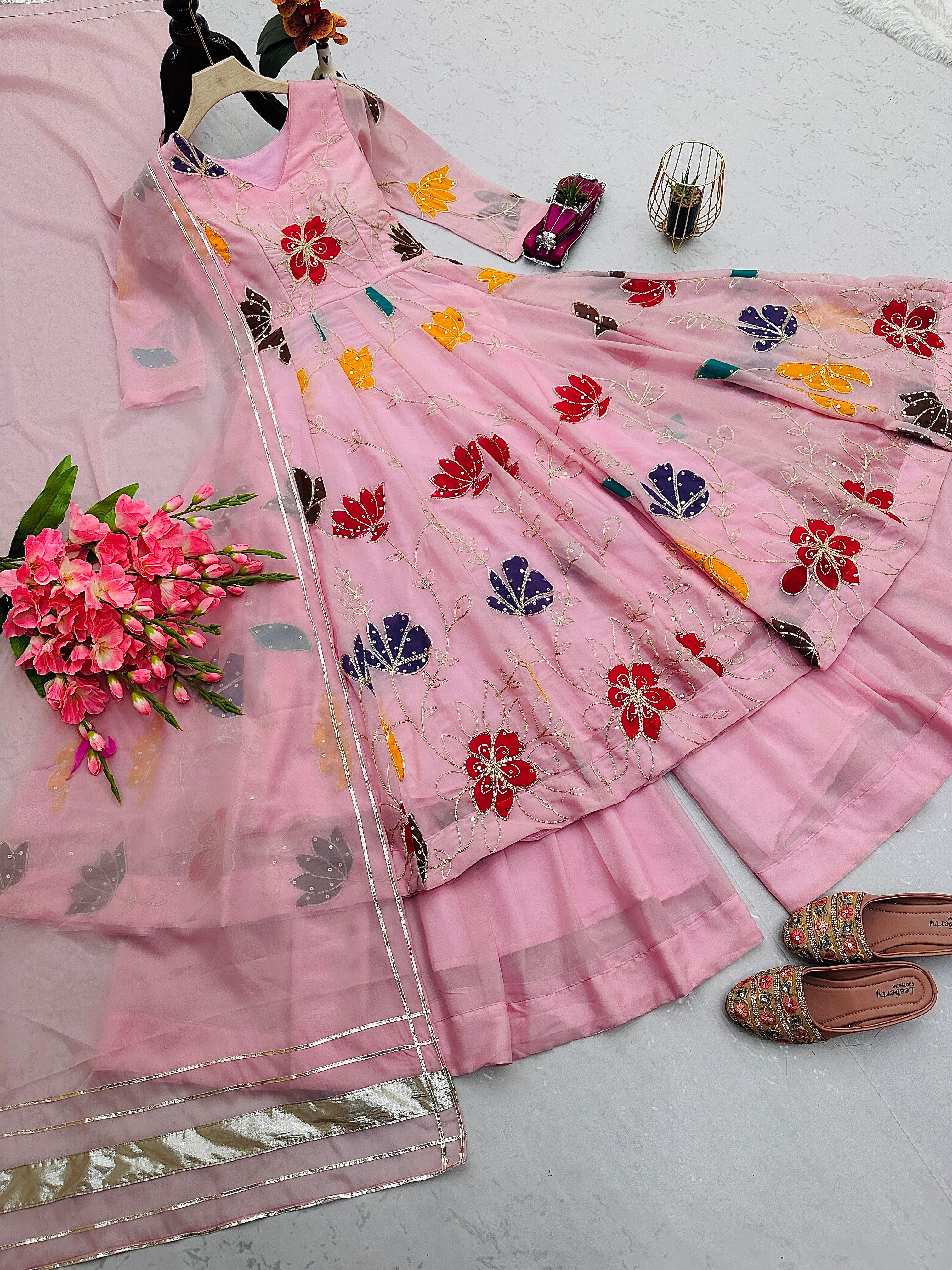 Floral Pastel Pink Party Wear Anarkali Suit – Yaari Collection