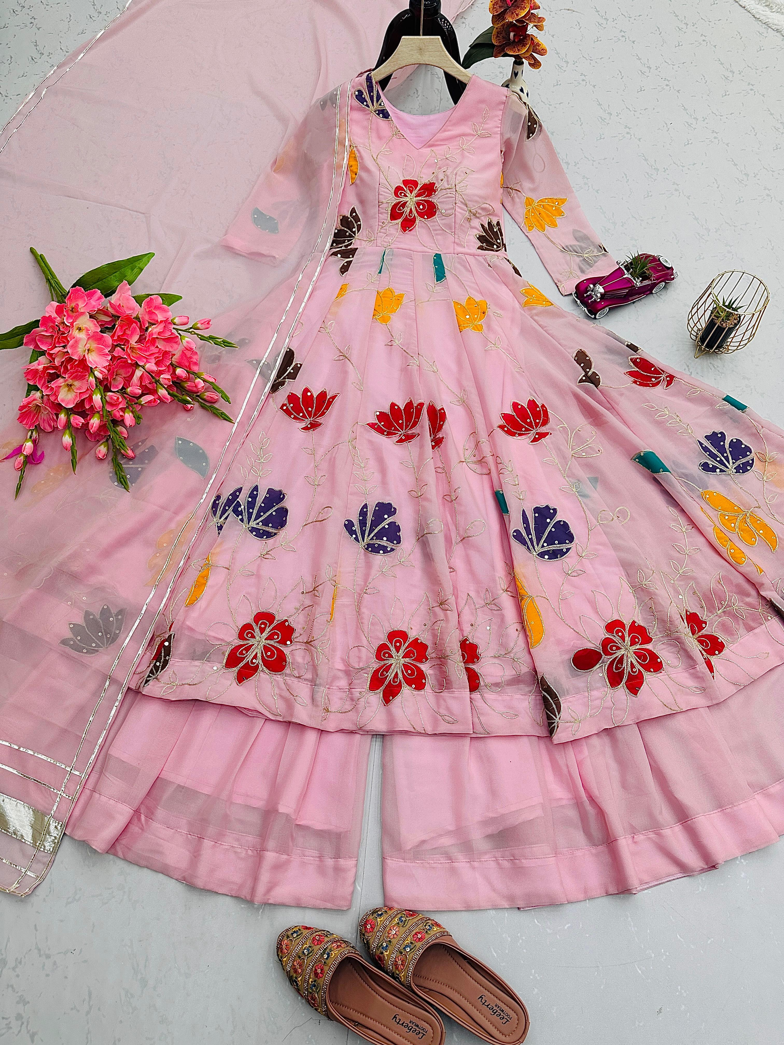 Floral Pastel Pink Party Wear Anarkali Suit – Yaari Collection