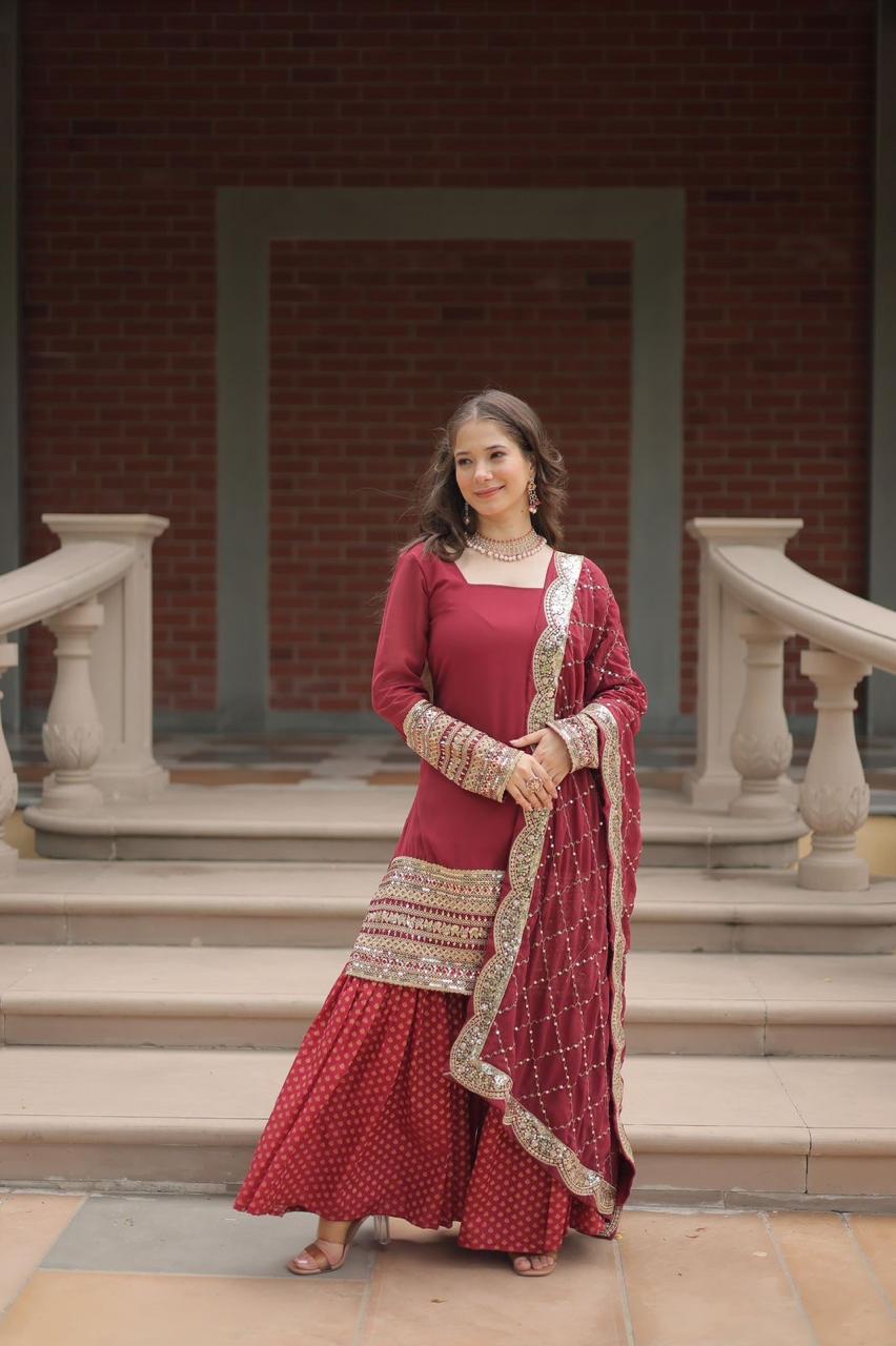Soft Muslin Sharara Suit for Party  Wear