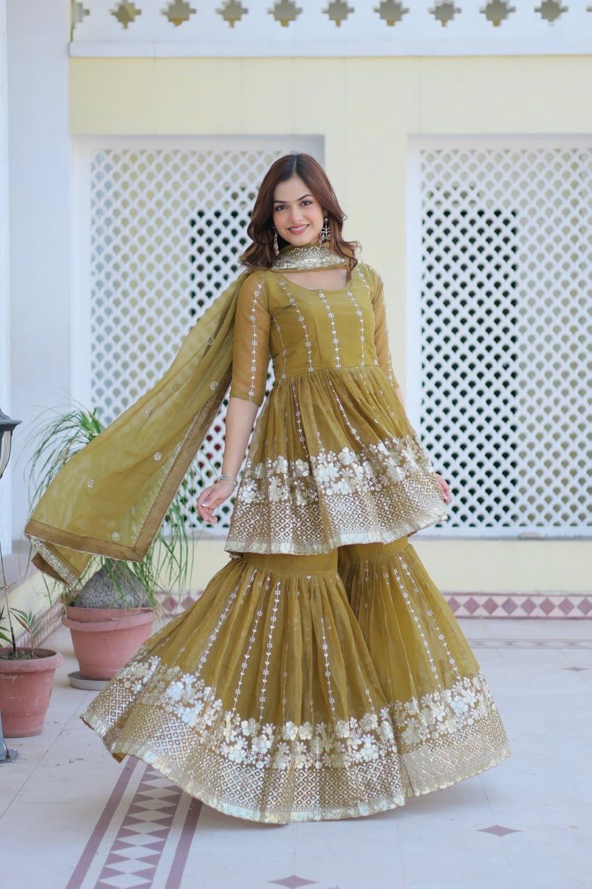 Zari Embellished Wedding Sharara Suit