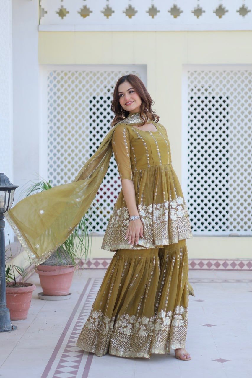 Zari Embellished Wedding Sharara Suit