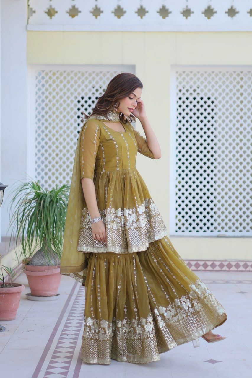 Zari Embellished Wedding Sharara Suit