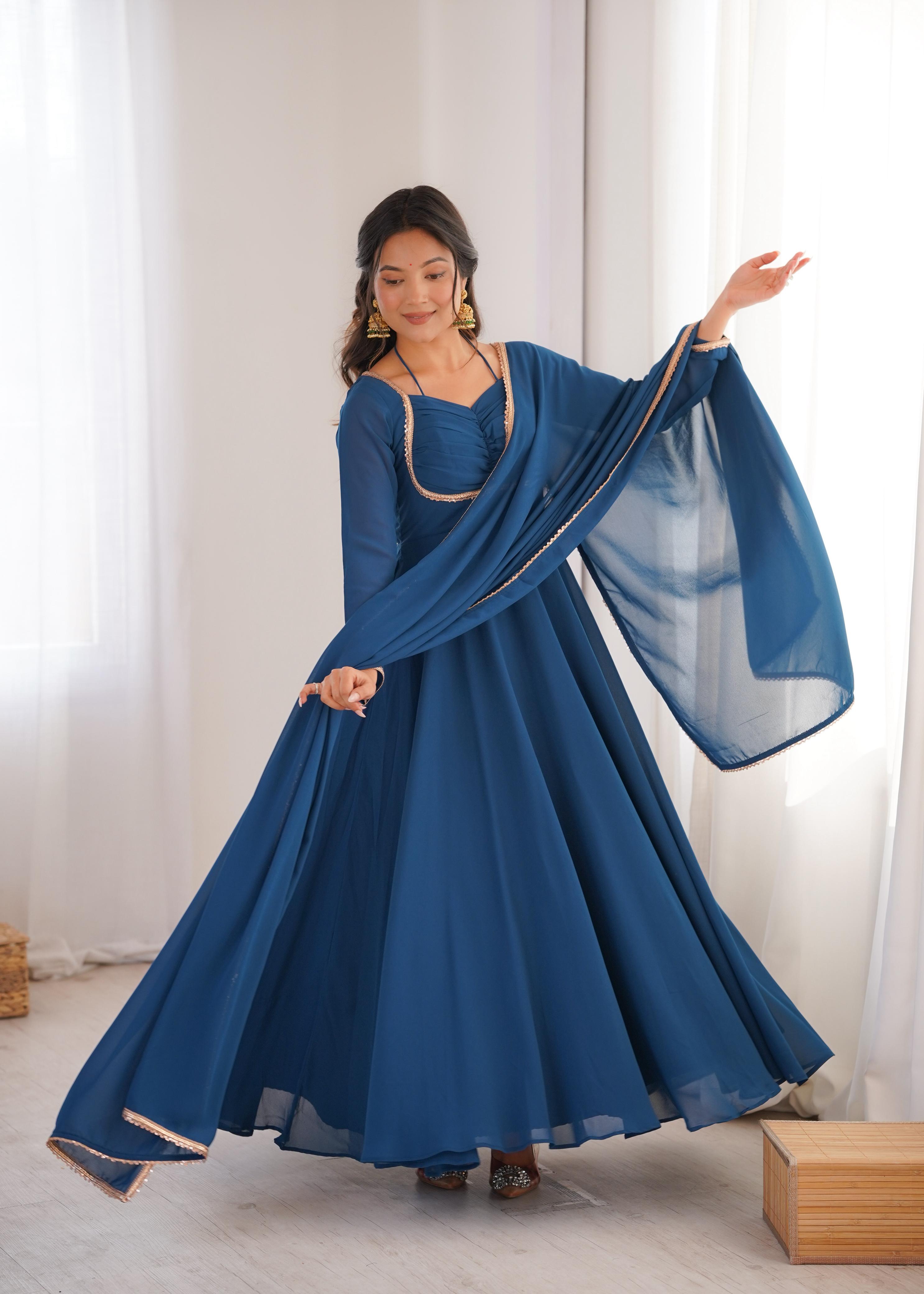 Ocean Grace Teal Blue Party Wear Gown Yaari Collection