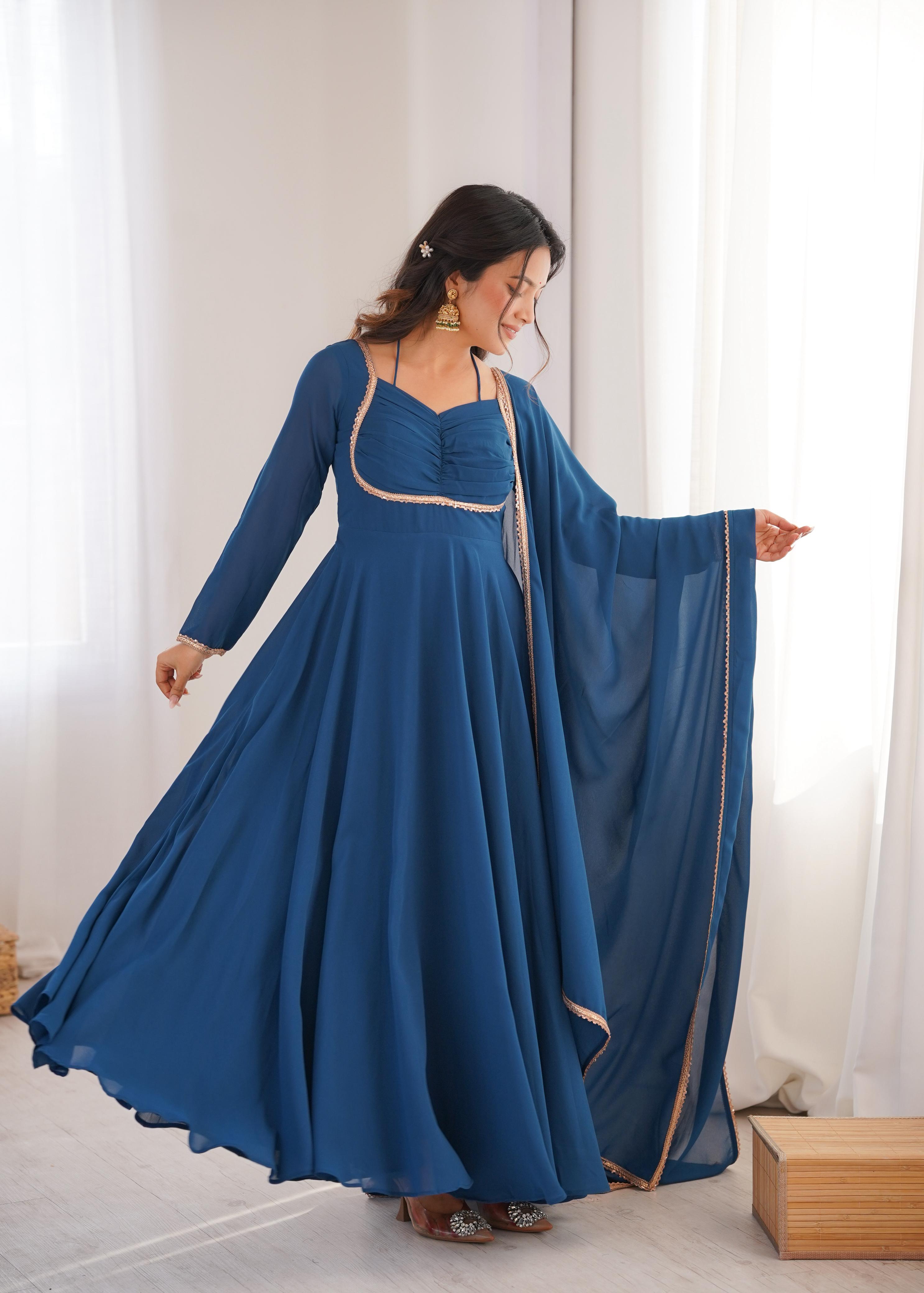 Ocean Grace Teal Blue Party Wear Gown Yaari Collection