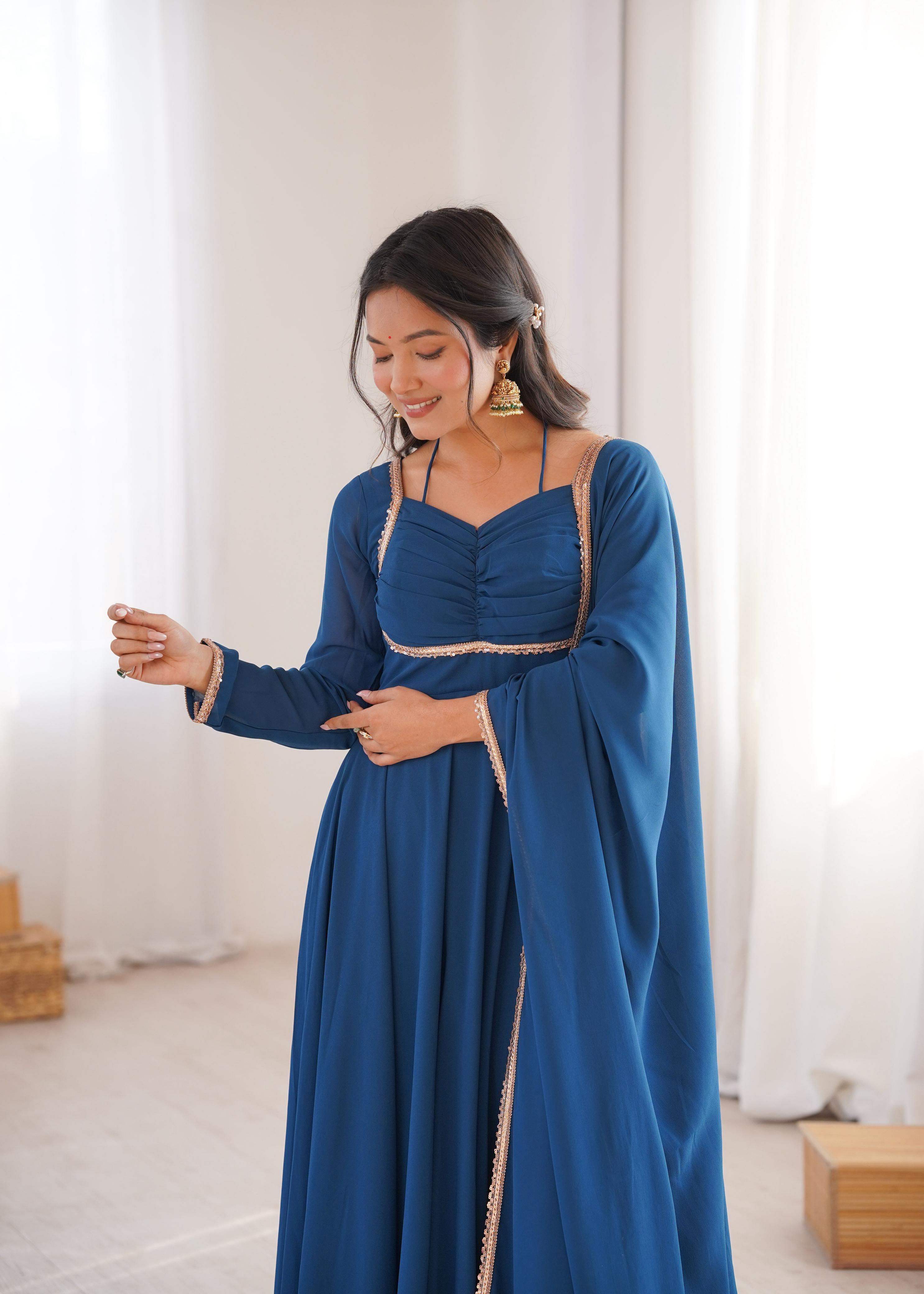 Ocean Grace Teal Blue Party Wear Gown Yaari Collection