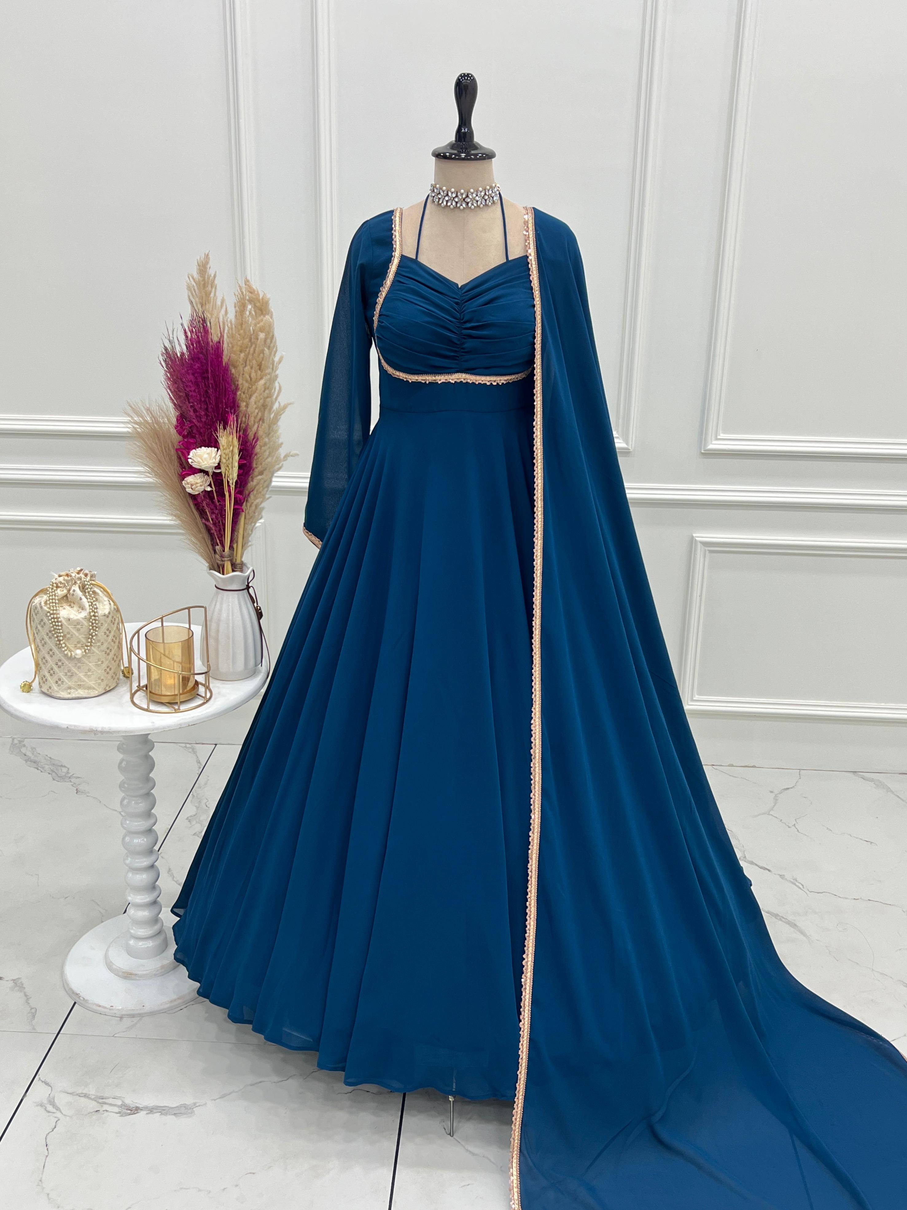 Ocean Grace Teal Blue Party Wear Gown Yaari Collection
