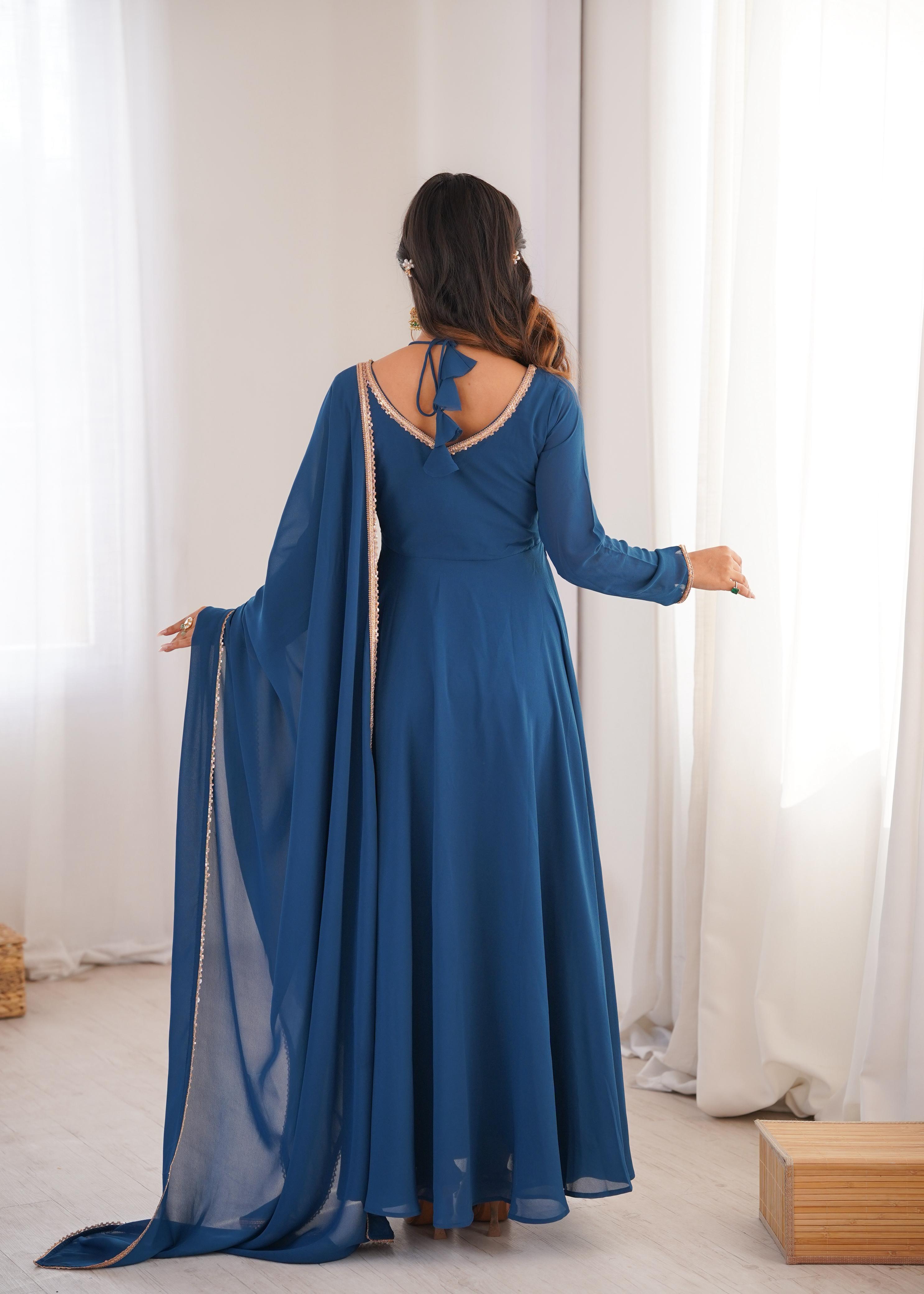 Ocean Grace Teal Blue Party Wear Gown Yaari Collection