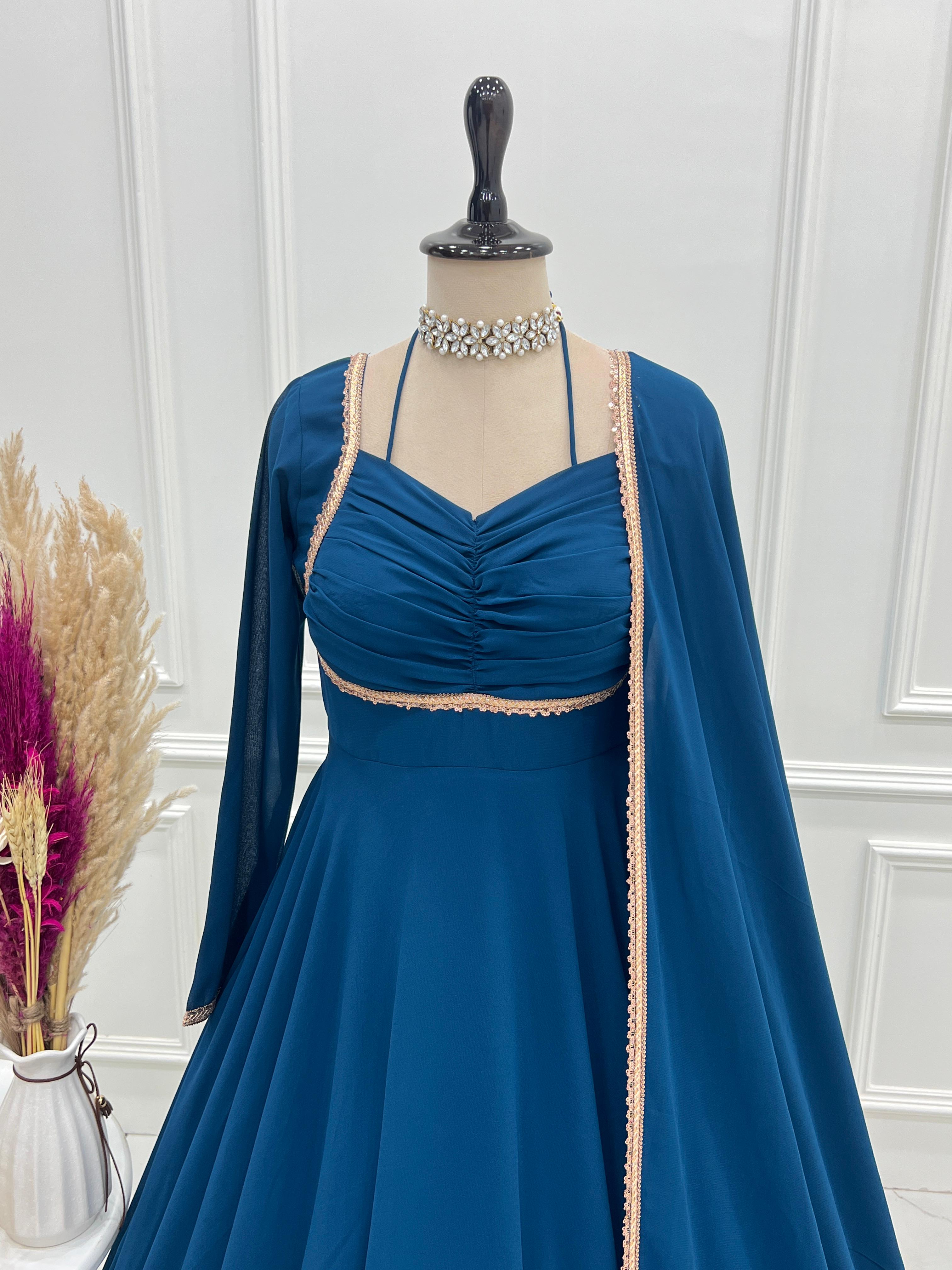 Ocean Grace Teal Blue Party Wear Gown Yaari Collection