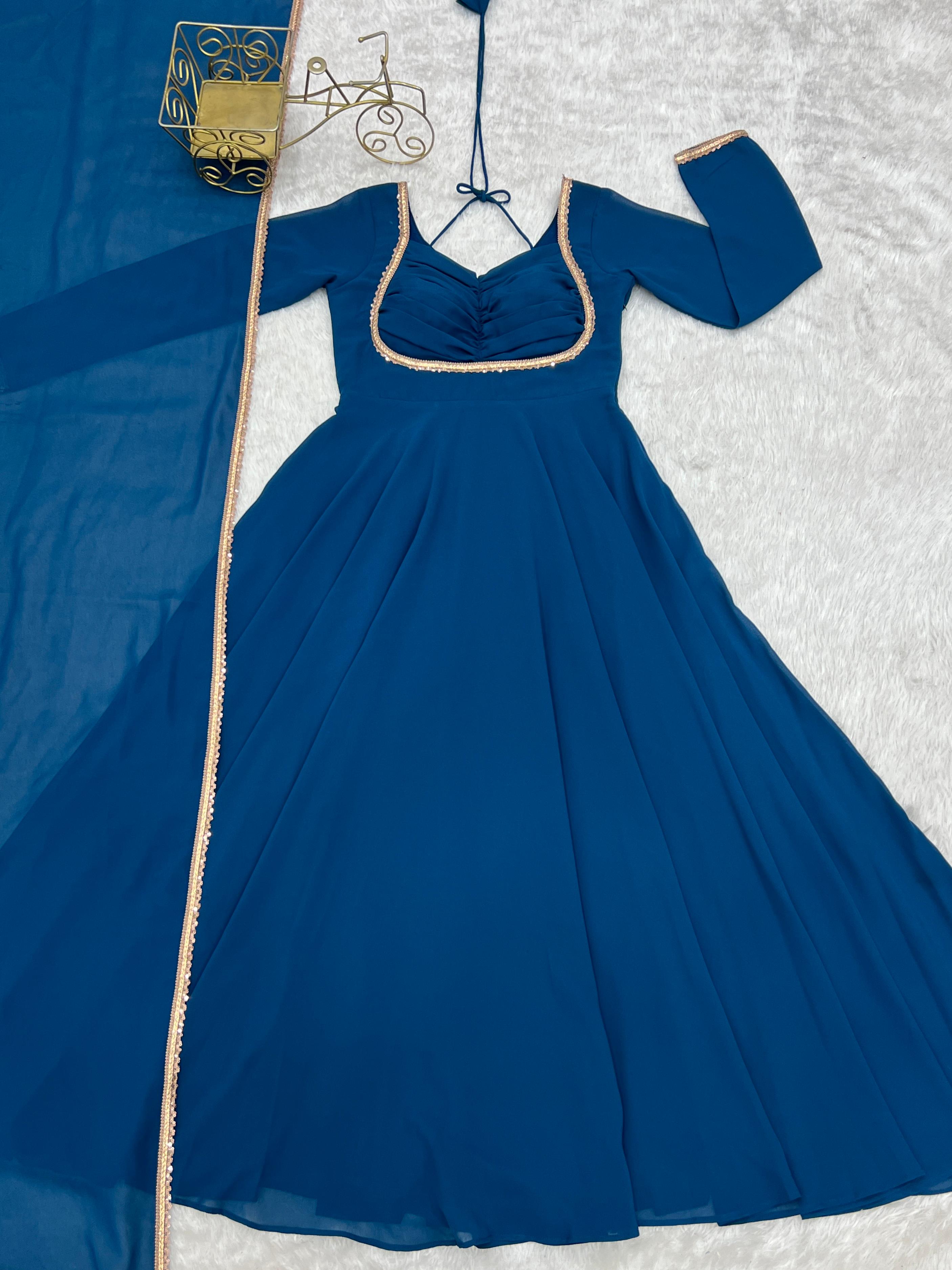 Ocean Grace Teal Blue Party Wear Gown Yaari Collection