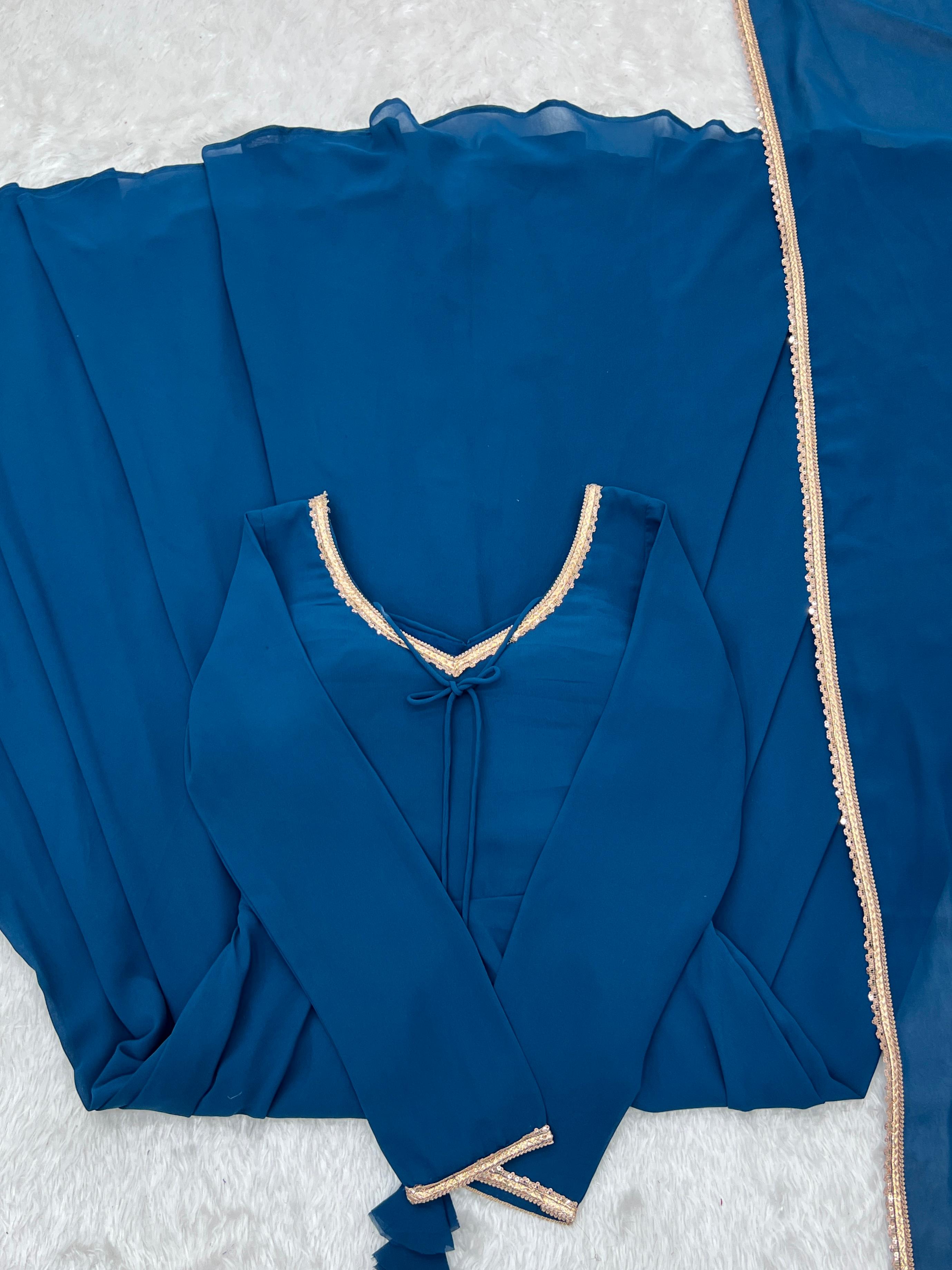 Ocean Grace Teal Blue Party Wear Gown Yaari Collection