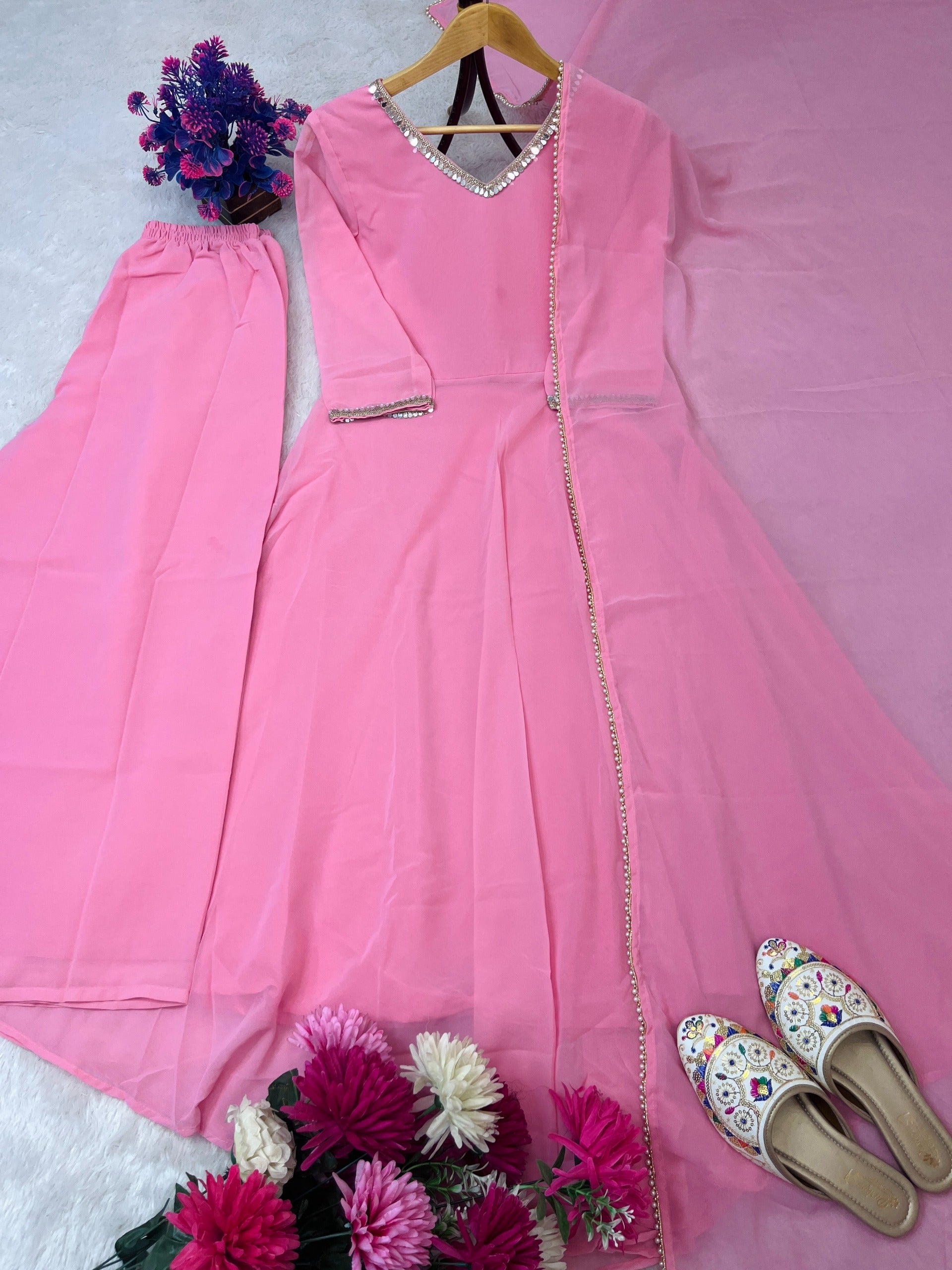 Yaari Collections Blush Pink Sequin Party Wear Gown