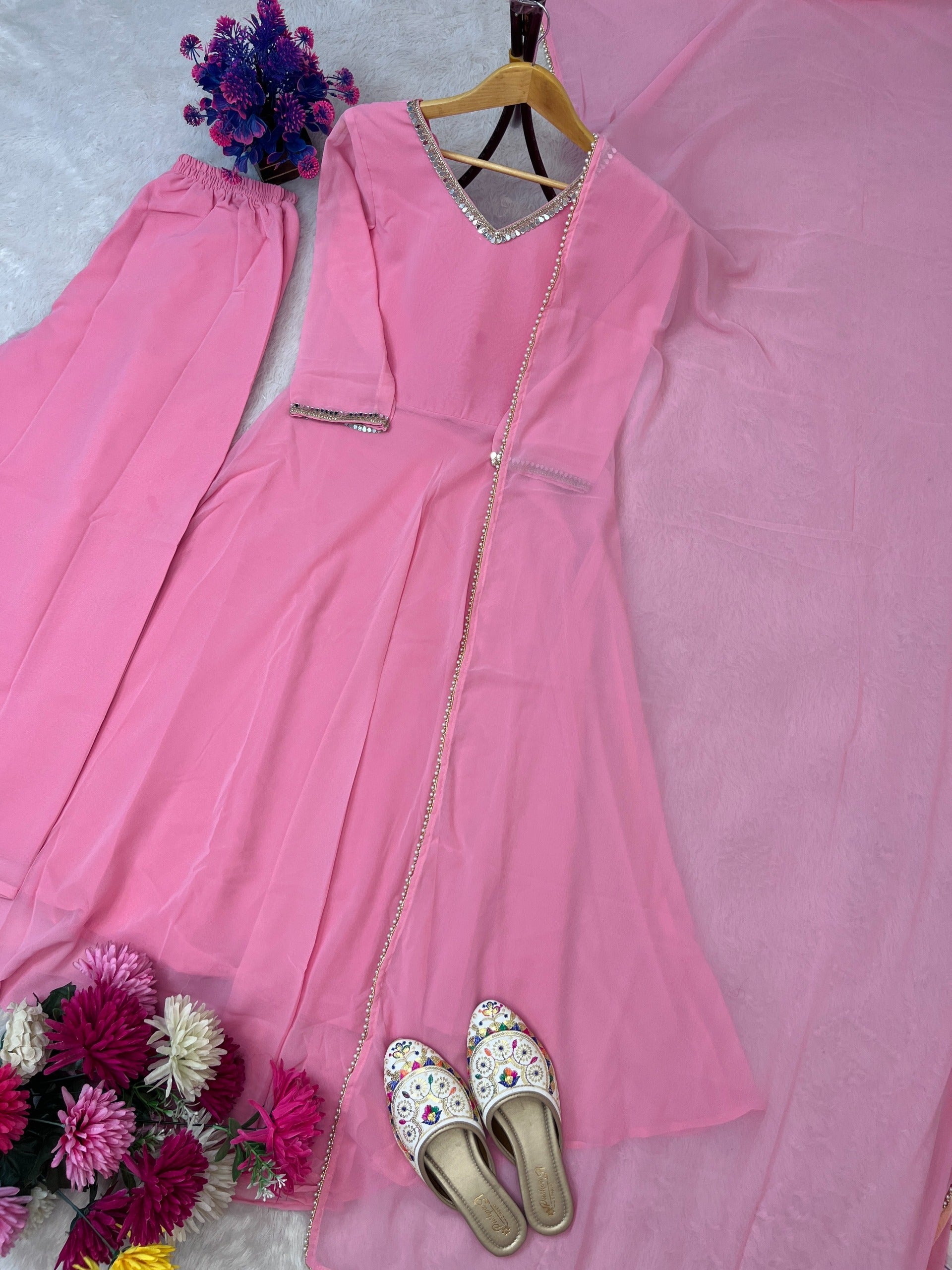 Yaari Collections Blush Pink Sequin Party Wear Gown