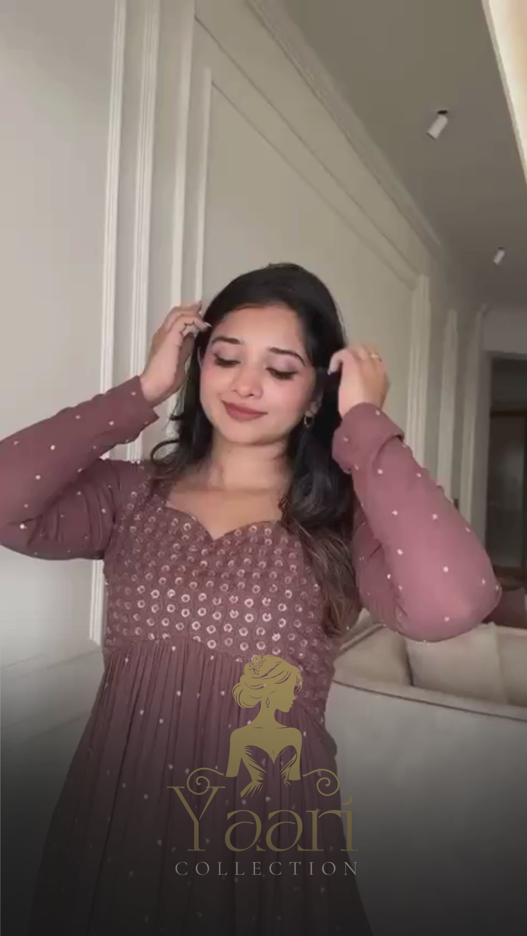 YAARI COLLECTION Luxury Brawn Satin Party Wear Gown